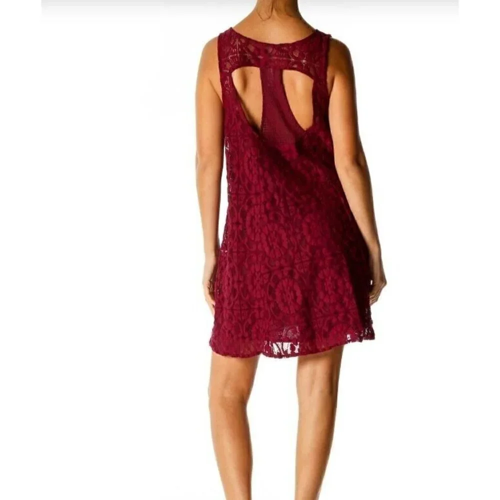 Free People Dress Womens Medium A-Line Sleeveless Crochet Lace Cut Out Back Boho